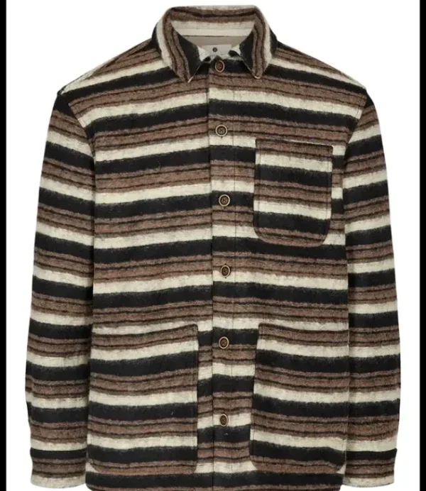 Heren ANERKJENDT akotto wool stripe overshirt chocolate brown