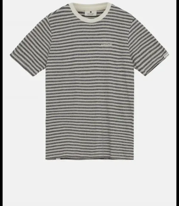 Heren ANERKJENDT Akrod S/S Cot/Linen Stripe Tee 901538 Sky Captain