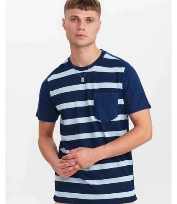 Heren ANERKJENDT Akrod Y/D stripe t shirt 900370 sky captain