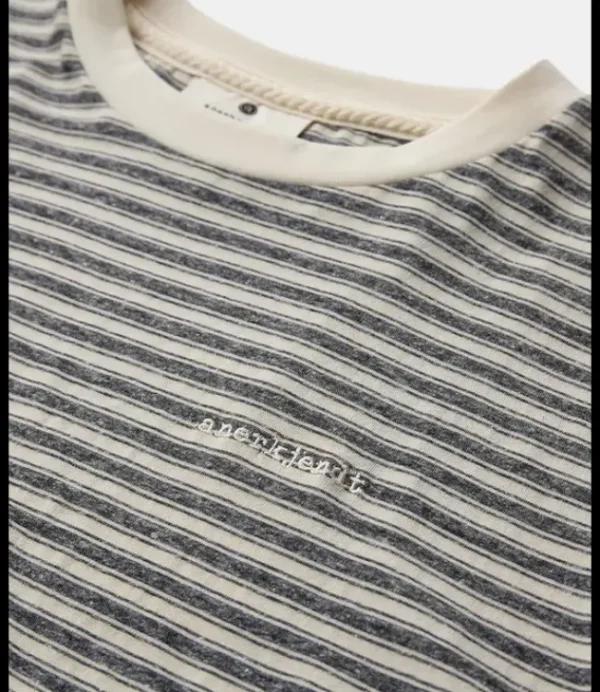 Heren ANERKJENDT Akrod S/S Cot/Linen Stripe Tee 901538 Sky Captain