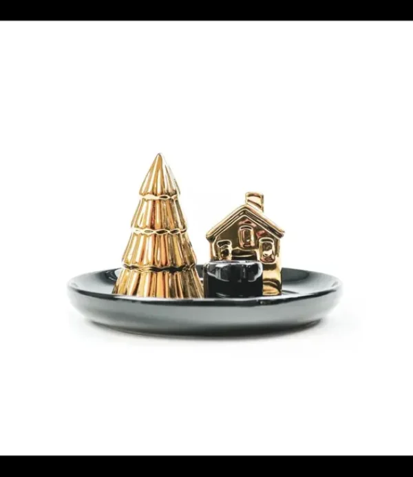 HOUSE VITAMIN HV candle holder xmas tree&house 15x15x11 cm. Black/gold 202804