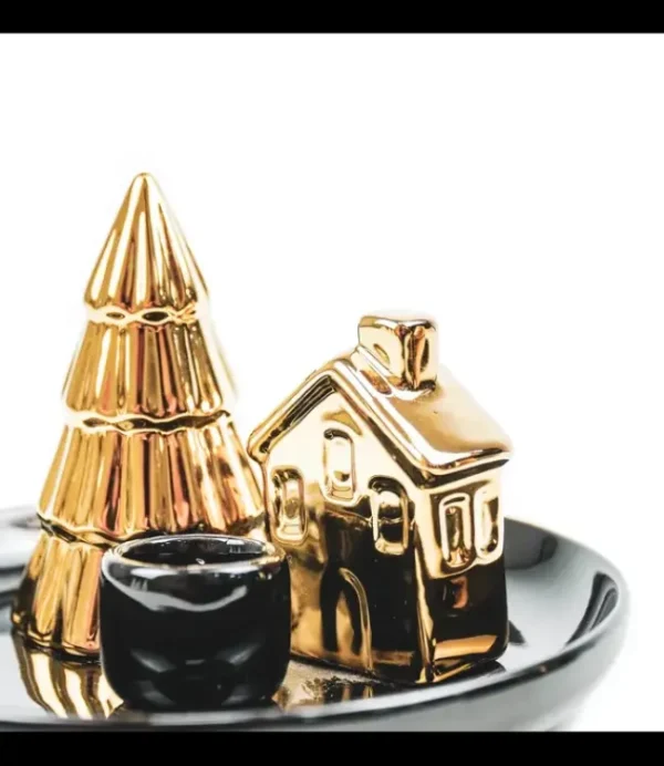 HOUSE VITAMIN HV candle holder xmas tree&house 15x15x11 cm. Black/gold 202804