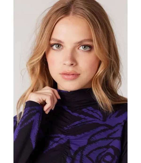 DAMES JANSEN AMSTERDAM Jansen Amstedam vbf101 jersey print turtle neck top Elliot W23 000975 Black/Purple