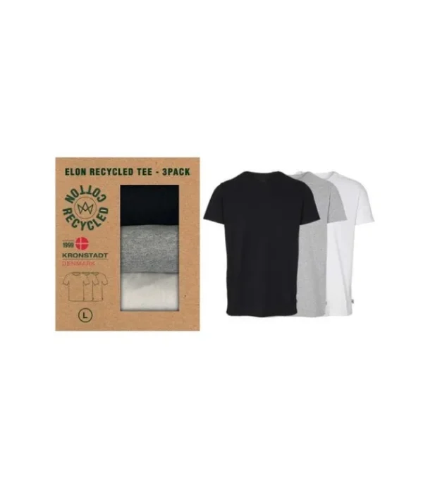 Heren KRONSTADT elon recycled cotton 3-pack t-shirt KS3348 grey/white/black