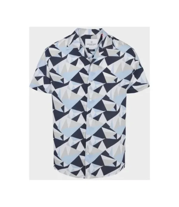 Heren KRONSTADT cuba geometry s/s shirt blue KS3618