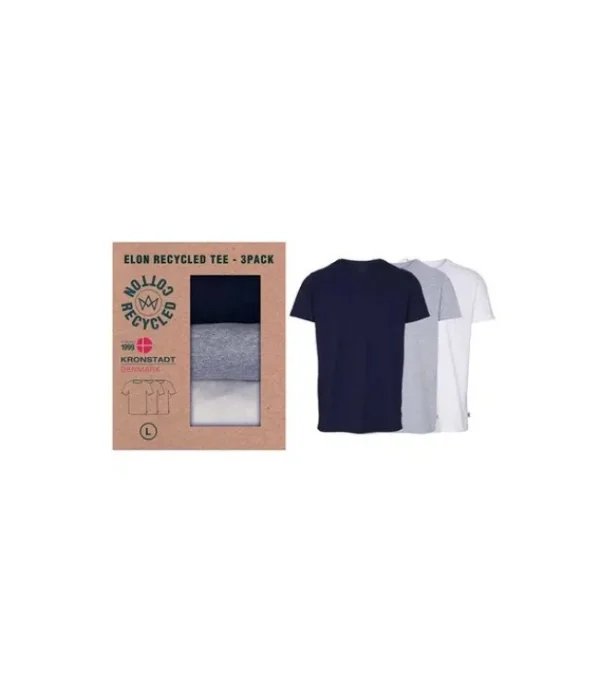 Heren KRONSTADT Elon recycled cotton 3-pack t-shirt KS3348 navy/white/black