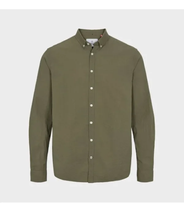 Heren KRONSTADT ks3674 johan seersucker shirt Moss Moss