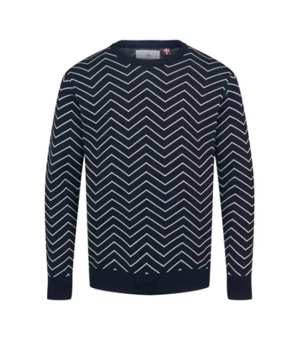 Heren KRONSTADT KS3795 Zig-Zag Cotten Knit Navy