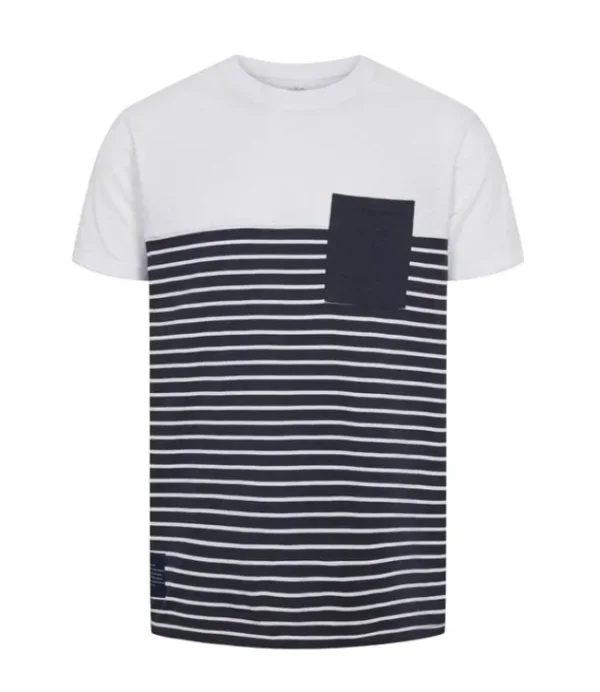 Heren KRONSTADT timmi recycled stripe pocket shirt navy white KS3626