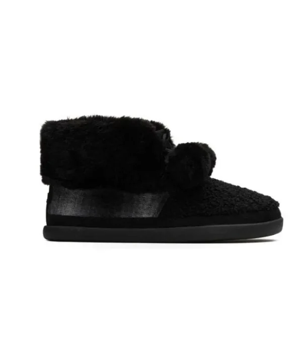 DAMES TOMS celeste black faux shearling plaid pantoffel