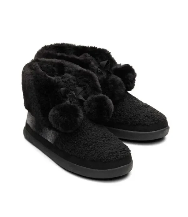 DAMES TOMS celeste black faux shearling plaid pantoffel