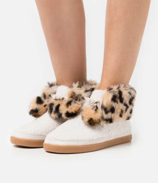 DAMES TOMS celeste natural faux shearling/ leopard pantoffel